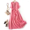 Party Dresses 2024 Arrival Thin Light Soft Folds Vintage Loose Cozy Summer Dress Bow Belt Office Lady Work Women Casual Midi