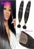 Brazylijskie 2 pakiety z 6x6 koronkowe zamknięcie proste przedłużanie Virgin Hair Extensions Wefts Baby Hair Dyable Natural Kolor 1028 cala1799621