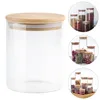 Storage Bottles 2 Pcs Sealed Jar Glass Jars Wooden Cover Bamboo Food Containers Candy Pot