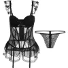 Camis felino venda quente feminino bustier sexy renda espartilho malha transparente sleepwear preto bodycon macacão g string tanga lingerie