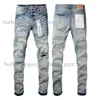 Jeans masculinos marca roxo homem preto high street pintura graffiti padrão danificado rasgado calças magras calças jeans