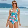 Maillots de bain pour femmes Femmes imprimé une pièce maillots de bain sexy dos nu maillot de bain col en V été plage porter minceur maillot de bain S ~ XXL L240308