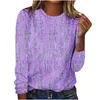 Women's T Shirts Fine Glitter Print Round Neck Long Sleeve Top