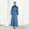 Abbigliamento etnico Dubai Abaya Lady Abito da donna musulmano con maniche elastiche in raso tinta unita casual