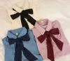 Ruffled Bow Tie Top Outono Básico Office Lady Work Wear Flare Manga Bonito Mulheres Único Breasted Botão Sólido Camisas Brancas Blusas 240308