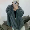 Haining nova pele de raposa cabelo camisola de malha cardigan solto coreano casual feminino comprimento médio jaqueta 600743