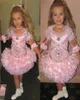 Розовые пышные платья для девочек для маленьких девочек, платья с перьями, 2019 г., бальное платье для малышей, блестящее платье с цветочным узором для девочек, свадьбы, расшитое бисером Cust4263395