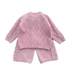 Kläder sätter flickor Autumn Knitting Sweater Pullover Winter Korean Pants Children Sticked Wool Trouser Suits