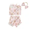 Kledingsets Infant Girl 3pcs Summer Outfit Shorts Set Butterfly Print Mouwloze Cami Top Floral Ruffle Headband