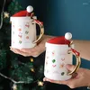 Muggar Creative Christmas Hat With Lid Spoon Ceramic Water Cup Tree Cartoon Bow Mug Par Coffee