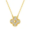 Naszyjnik designerski Vancf Naszyjnik luksus Diamond Agat 18K Gold Sterling Full Diamond Clover Naszyjnik Wylewany z złotym diamentowym łańcuchem traw