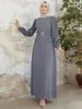 Vêtements ethniques Robe musulmane élégante Printemps plissée à manches longues O-cou Robes de couleur unie Femme Fashion Party Sundress Islamique 2024