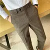 Mäns kostymer 2024 Chic Coffee Blue Grey Pants Men Elegant Slim Fit Plaid Suit Byxor för Office Party Herrklänning