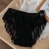 Women's Panties Plus Size Mesh Sexy Lace Cute Ruffle Ladies Briefs Breathable Underwear Women 95KG White Blue Black
