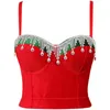 Women's Tanks Diamonds Beads 2024 Christmas Push Up Bra Night Club Bralette Vest Red Cropped Top Corset Party Rinestone Bralet