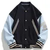 Giacche da uomo Streetwear Uniforme da baseball unisex Stile college Bomber color block Trendy Lettera Ricamo Cappotti sportivi larghi da uomo