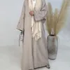Ethnische Kleidung Mond Stickerei Leinen Offener Abaya Kimono Dubai Luxus Türkei Muslim Abayas Für Frauen Ramadan Islamisches Kaftan Hijab Kleid
