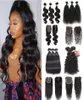10A Brazilian Virgin Hair Bundles with 4x4 Lace Closures Straight Human Hair Weave 3 Bundles with Closure Kinky Deep Curly Water B6283714