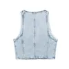 Women's Vests 2024 Crop Denim Vest Women Blue Sleeveless Woman Streetwear Summer Waistcoat Womens Fashion In Matching Sets