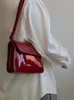 Outono inverno mulheres crossbody saco vermelho gloosy quadrado falso couro feminino bolsa de ombro único clássico vintage texturizado saco 240227