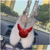 Andra interiörstillbehör Nya strass Crystal FL Ball Car Pendant Söt tecknad djävulschef Bling Mirror Hanging Accessories Girls F Dhrnu