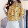 Polos Nowa szyfonowa nadruk Blusas Floral Shirt for damski eleganckie otwarte bluzki na ramię Kobiety ete luźne samice ubrania 825c 30