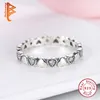 Mit seitlichen Steinen BELAWANG Ring aus echtem 925er-Sterlingsilber, stapelbarer Herz-Kristall-CZ-Fingerring für Frauen, Hochzeitstag, Schmuck