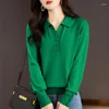 Blouses pour femmes Classique Automne Hiver Couleur unie Tricot Chemise à manches longues Femmes Polo Col Bouton Décoration Casual Lady