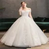 Plus la taille dentelle fleurs Peals robes de mariée simples robes de mariée élégantes robe de mariée Boda robe de mariée col bateau hors épaule242e