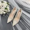 Scarpe eleganti Taglia 33-41 Tacco alto in cristallo Paillettes sottili Sexy Sposa Matrimonio Donna Damigella d'onore Maglia in pizzo