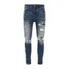 Jeans da uomo motociclista da motociclista in difficoltà Jean Rock Skinny Slim strappato Hole Letter Pantaloni in denim hip-hop di marca di alta qualità 619