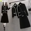 Fashion Spring och Autumn Season Set Womens Age Reducing Temperament Liten doft Stickit Cardigan Dress Two Piece Set 240305