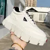 Lady Leather thick sole sports shoes cowhide couple casual shoes leather Womens Mens metal triangle signature rubber soles outdoor Women 5CM raised sole 35-46SIZE