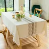 Nappe de table en coton et lin avec pompon brodé de feuilles, couverture anti-poussière pour cuisine, salle à manger, décoration de table de fête à domicile