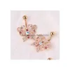 Navel Bell Button Rings Topkwaliteit Dangle Belly Ring Rose Gold Bar Lichaamssieraden Vlinder Piercing Voor Sexy Vrouwen Luxe Bijoux D Dhfzd