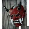 Maschere per feste Halloween Face Hannya Demone Oni Samurai Noh Kabuki Red Prajna Cow Devil Latex Adt Uni con corna di corda 220826 Drop Deliver Dhc7P