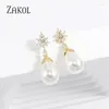 Boucles d'oreilles pendantes ZAKOL Vintage forme ovale Imitation perle brillant zircon cubique déclaration boucle d'oreille bijoux de mariage de mariée 2024