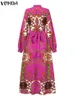 Artı boyut 5xl vonda bohemian elbise kadınlar zarif uzun fener kollu baskılı papyon maxi sundress rahat kuşaklı parti bornoz