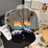 Cardigans Rainbow Striped Hollow Knit Sweater Cardigan Women 2023 Summer Puff Sleeve Singlebreasted Tops Stylish Elegant Fashion Knitwear