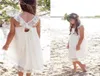 New 2017 Ivory Chiffon Tea Length Boho Beach Country Flower Girl Dresses For Weddings Cheap Square Lace Girls Casual Dress Custom 1065070