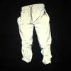 Heren joggers reflecterende broek dans knielengte streetwear harajuku licht glanzende nacht 240308