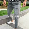 Men's Cargo sexy high wasit spring summer fashion pocket Slim Fit Plaid Straight Leg Trousers Casuals Pencil Jogger Pan 240308