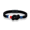 Charm-Armbänder MKENDN Schwarzes Edelstahl-Quadratknoten-Seilarmband Männer Frauen Handgefertigtes gewebtes Doppelschicht-Design Frankreich-Flagge-Paar