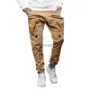 Hommes Joggers solide mince Cargo pantalons de survêtement multi-poches pantalons de sport Harem crayon pantalon 240308