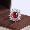 Anéis de cluster criativo para o sol girassol design sênior luxo vermelho azul quadrado diamante aberto anel s925 prata esterlina high-end mulheres