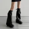 Women Socks Punk Metal Buckle Leg Cover PU Dark Black Gothic Warmer Men Rock Harajuku Long Cable Knee High Boots