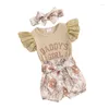 Clothing Sets Born Infant Baby Girl Clothes Daddys Ribbed Short Sleeve Ruffle Romper Top Shorts Floral Outfit