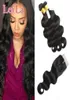 Braziliaans maagdelijk haar 3 bundels met 4X4 vetersluiting Babyhaar 828 inch bundels met sluiting Body Wave Natuurlijke kleur Verfbaar Huma9134233