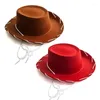 Berets 1Pc Childrens Brown Red Felt Cowboy Hat Western Big Eaves Novelty Christmas Cowgirl Costume For Kids Boys Girls