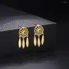 Necklace Earrings Set Dream Catcher Sets For Women Retro Ethnic Green Zircon Light Gold Color Tassel Earring Fashion Jewelry S524